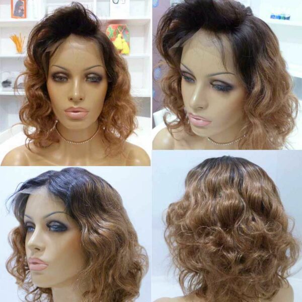 Short Ombre Curly Bob Body Wave Wig, Human Hair