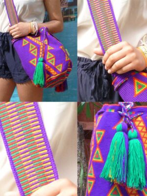 Purple Multi-Coloured Wayuu Mochila Bag - 100% cotton